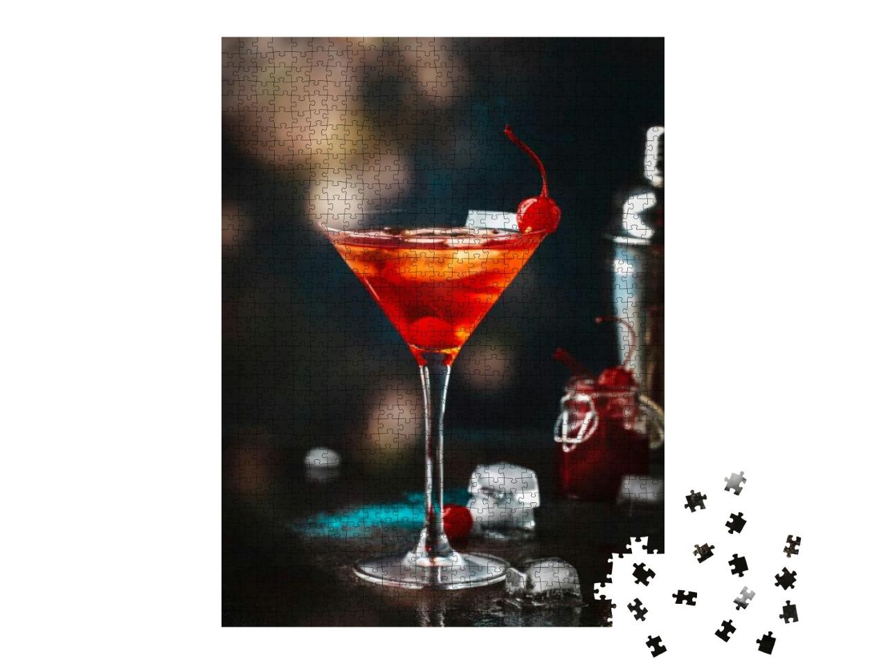 Puzzle 1000 Teile „Manhattan: Cocktail mit Bourbon und Cocktail-Kirsche“
