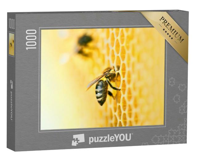 Puzzle 1000 Teile „Makroaufnahme: Bienenstock mit Honigwabe und Bienen“