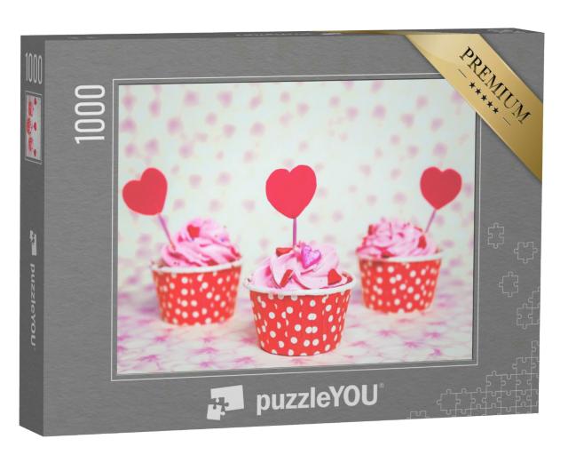 Puzzle 1000 Teile „Bunter Liebes-Cupcake für den Valentinstag“