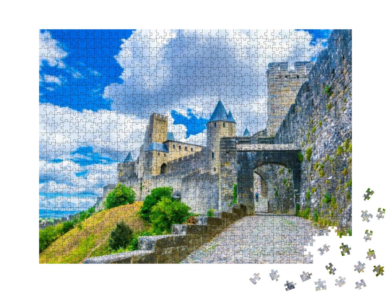 Puzzle 1000 Teile „Festung von Carcassonne in Frankreich, blauer Himmel mit Wolken“