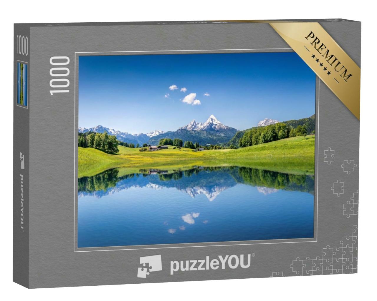 Puzzle 1000 Teile „Idyllische Sommerlandschaft mit klarem Bergsee in den Alpen“