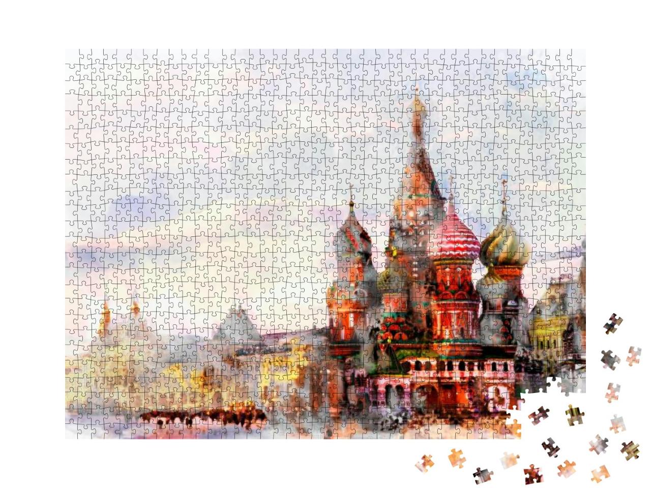Puzzle 1000 Teile „Aquarell von Moskau bei Sonnenuntergang“