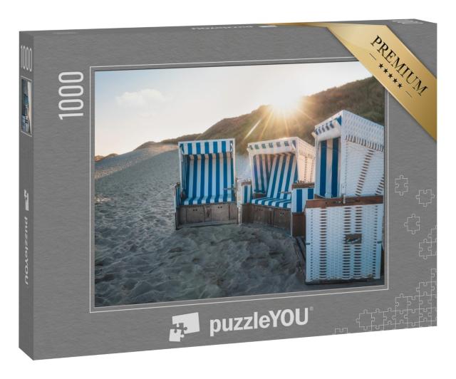 Puzzle 1000 Teile „Strandkörbe bei Sonnenaufgang auf der Insel Sylt, Deutschland“