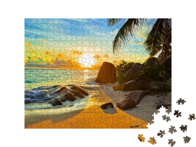 Puzzle 500 Teile „Tropischer Strand im Sonnenuntergang“