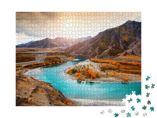 Puzzle 1000 Teile „Zusammenfluss der Flüsse Chuya und Katun im Altai-Gebirge, Sibirien, Russland“