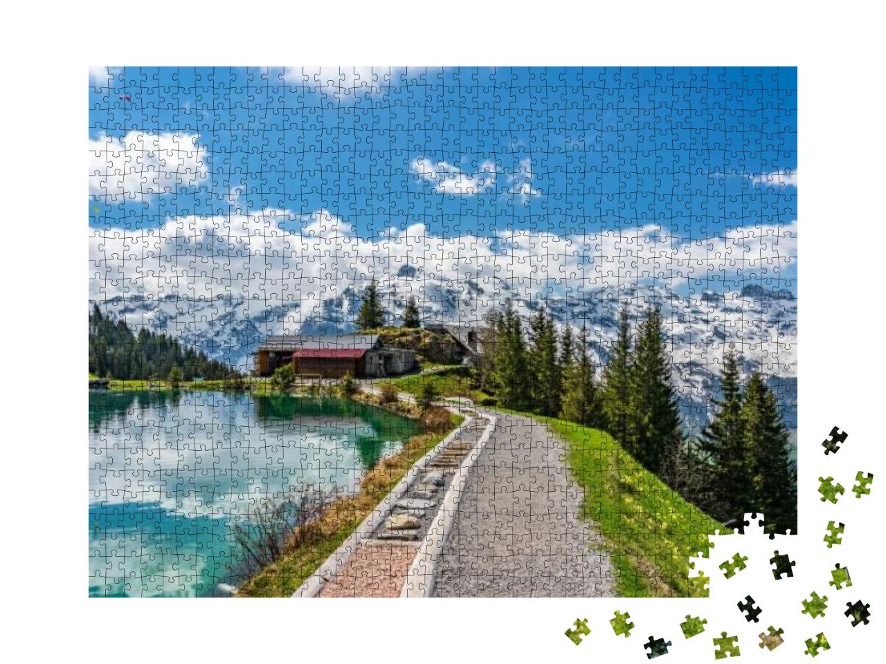 Puzzle 1000 Teile „Wunderschöner Bergsee bei Schönegg in den Schweizer Alpen“