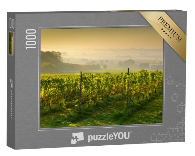 Puzzle 1000 Teile „Atemberaubender Weitblick: Sonnenuntergang in einem Weinberg“