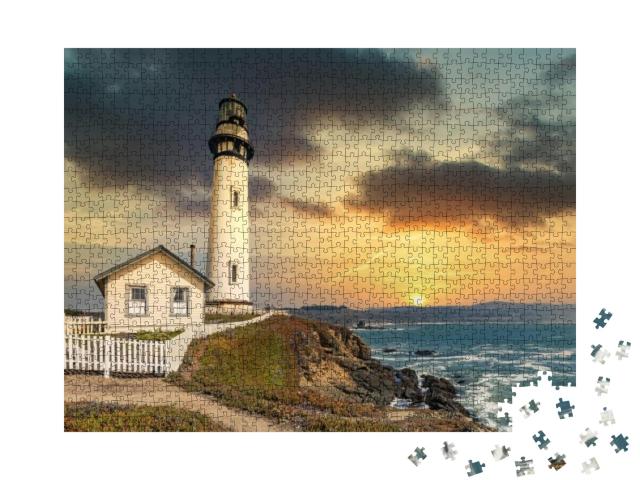 Puzzle 1000 Teile „Leuchtturm von Pigeon Point an der Pazifikküste in Kalifornien“