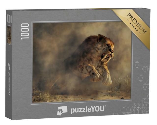 Puzzle 1000 Teile „Digitale Kunst: Ein riesiger Smilodon, der König der Raubtiere“