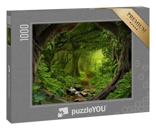 Puzzle 1000 Teile „Tiefer tropischer Dschungel mit Fluss in Südostasien“