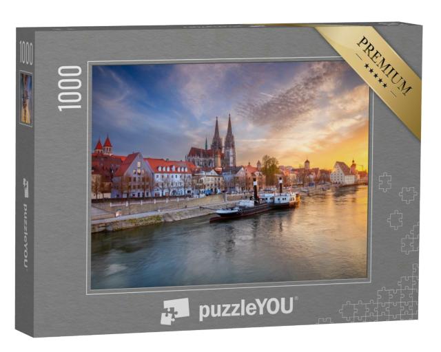 Puzzle 1000 Teile „Regensburg im Frühling: Sonnenuntergang über der Stadt, Bayern“