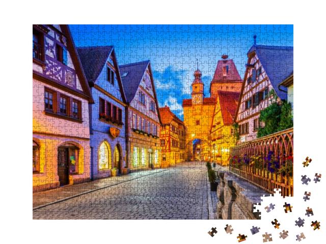 Puzzle 1000 Teile „Stadt Rothenburg ob der Tauber bei Nacht“