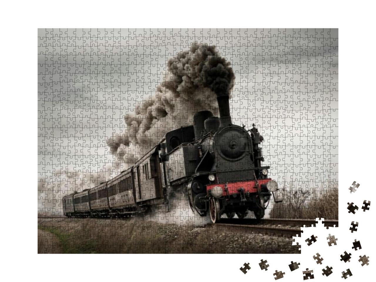 Puzzle 1000 Teile „Oldtimer-Dampfzug mit alter Lokomotive und alten Waggons“