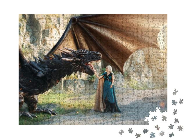 Puzzle 1000 Teile „Märchenprinzessin mit ihrem Drachen“