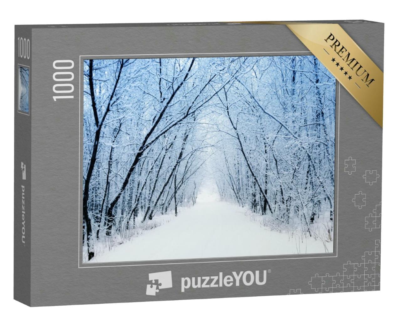 Puzzle 1000 Teile „Winterlandschaft: verschneiter Waldweg“