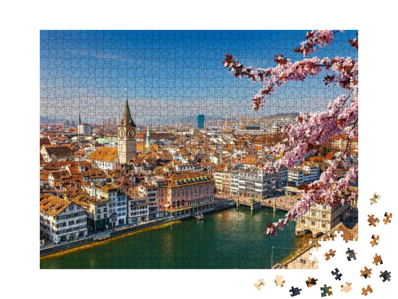 Puzzle 1000 Teile „Frühling über der Altstadt von Zürich“