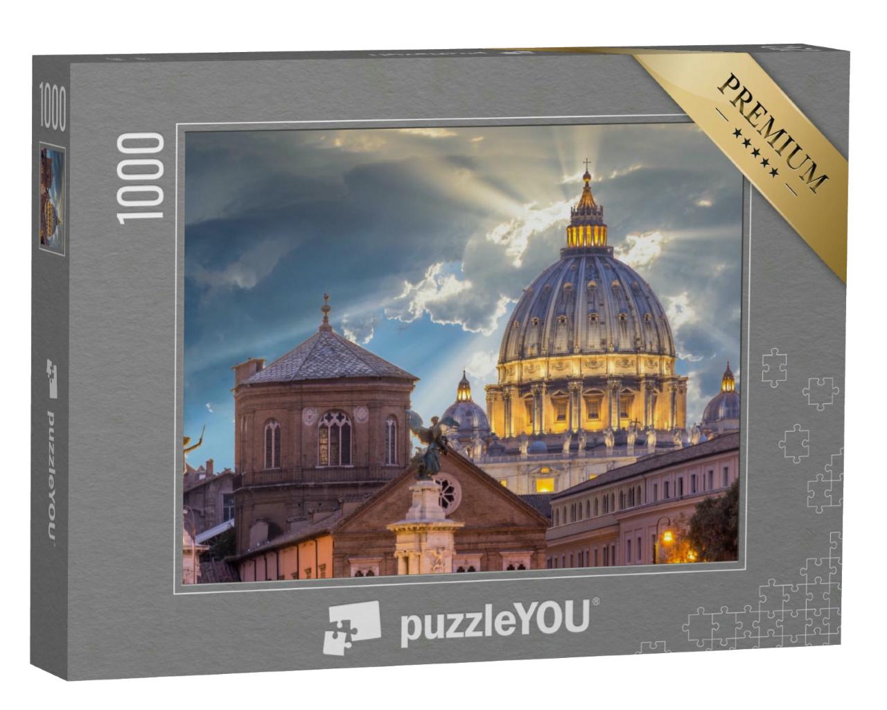 Puzzle 1000 Teile „Spektakulärer Sonnenuntergang über der Petersbasilika, Vatikan, Rom“