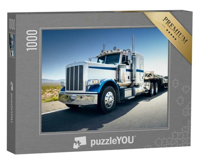 Puzzle 1000 Teile „Transporter auf der Straße, eindrucksvoller Truck“