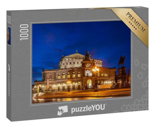 Puzzle 1000 Teile „Hell erleuchtete Semperoper in Dresden zur blauen Stunde“