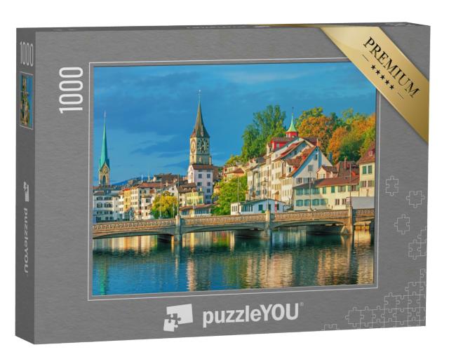 Puzzle 1000 Teile „Sonnenaufgang über dem historischen Stadtzentrum von Zürich, Schweiz“