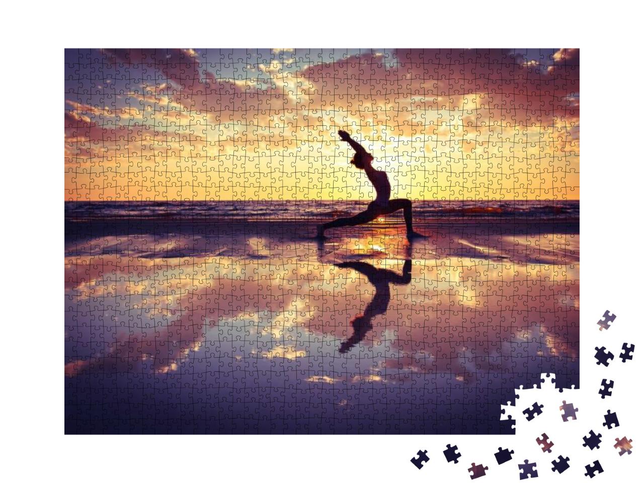 Puzzle 1000 Teile „Yoga im Sonnenuntergang am Strand“