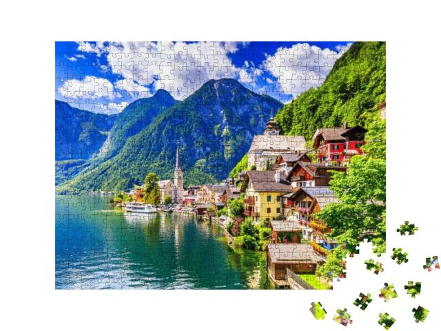 Puzzle 500 Teile „Hallstatt, Österreich: Bergdorf in den Alpen“