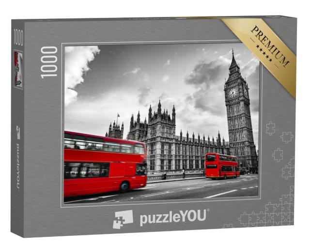 Puzzle 1000 Teile „Westminster Palace, Big Ben, Routmaster-Bus - Impressionen aus London, England“