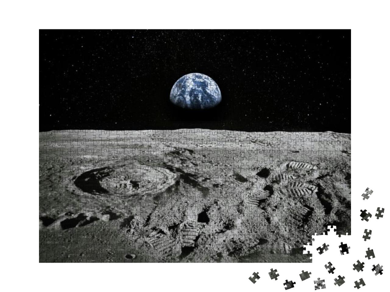 Puzzle 1000 Teile „Mondoberfläche, im Hintergrund die Erde, NASA-Bildmaterial“