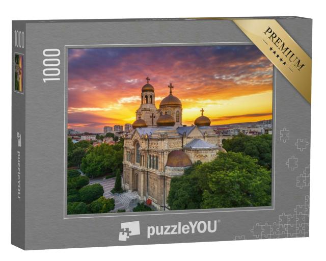 Puzzle 1000 Teile „Sonnenuntergang über der Kathedrale der Mariä Himmelfahrt in Varna“