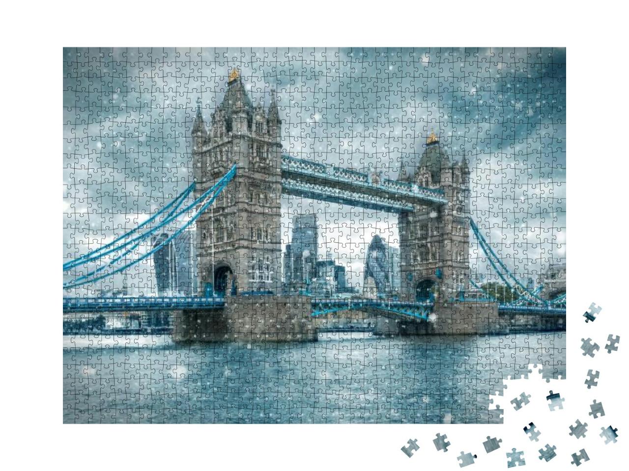 Puzzle 1000 Teile „Schneesturm an der Tower Bridge, London, Vereinigtes Königreich“