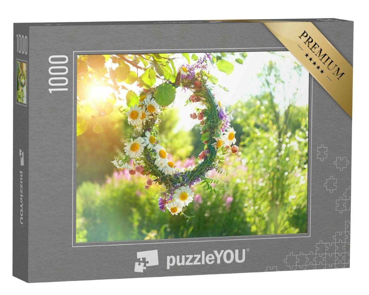 Puzzle 1000 Teile „Mittsommer: Wunderschöner Blumenkranz aus Feldblumen“