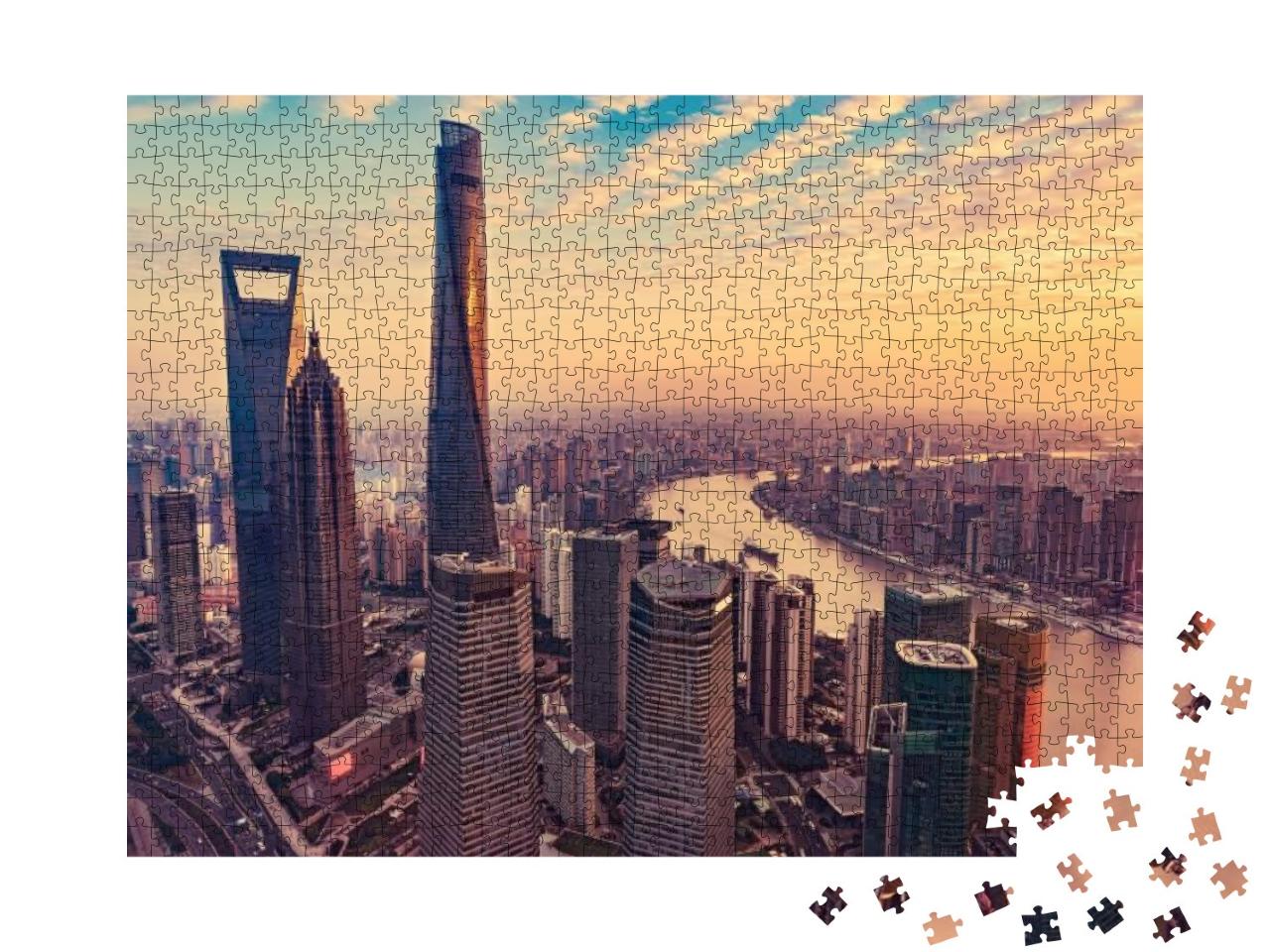 Puzzle 1000 Teile „Luftaufnahme der Stadt Shanghai“