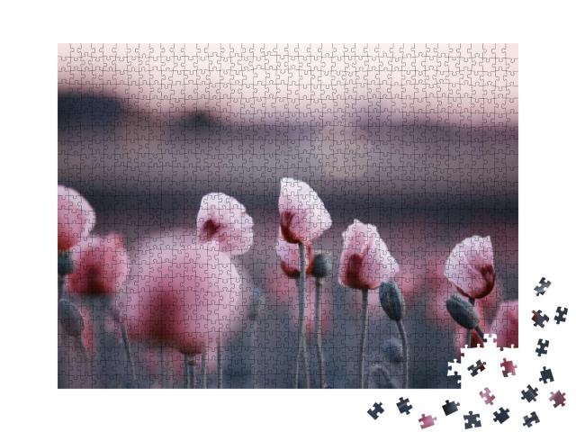 Puzzle 1000 Teile „Wiese mit Fliedermohnblüten im Frühsommer, Pfalz, Deutschland“