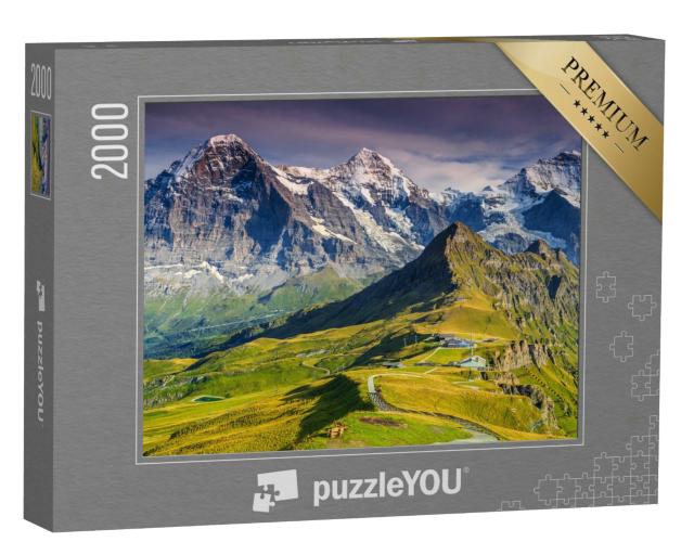 Puzzle 2000 Teile „Alpenpanorama mit Jungfrau, Mönch, Eiger Nordwand und Mannlichen, Schweiz“