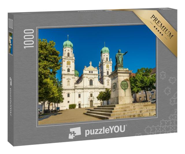 Puzzle 1000 Teile „Blick auf den Stephansdom mit Denkmal, Passau, Bayern“
