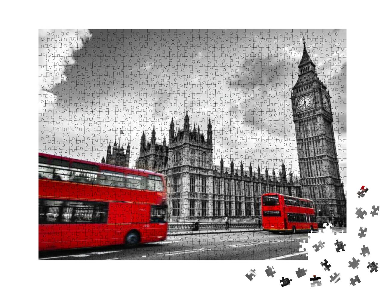 Puzzle 1000 Teile „Westminster Palace, Big Ben, Routmaster-Bus - Impressionen aus London, England“
