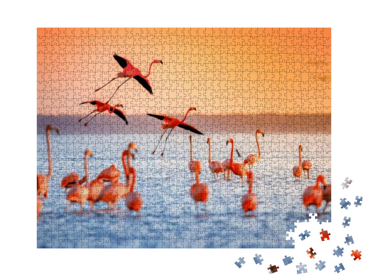 Puzzle 1000 Teile „Rosa Flamingos im Sonnenuntergang“