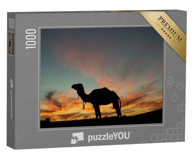 Puzzle 1000 Teile „Dromedar-Silhouette an einem schönen Wüstenabend“