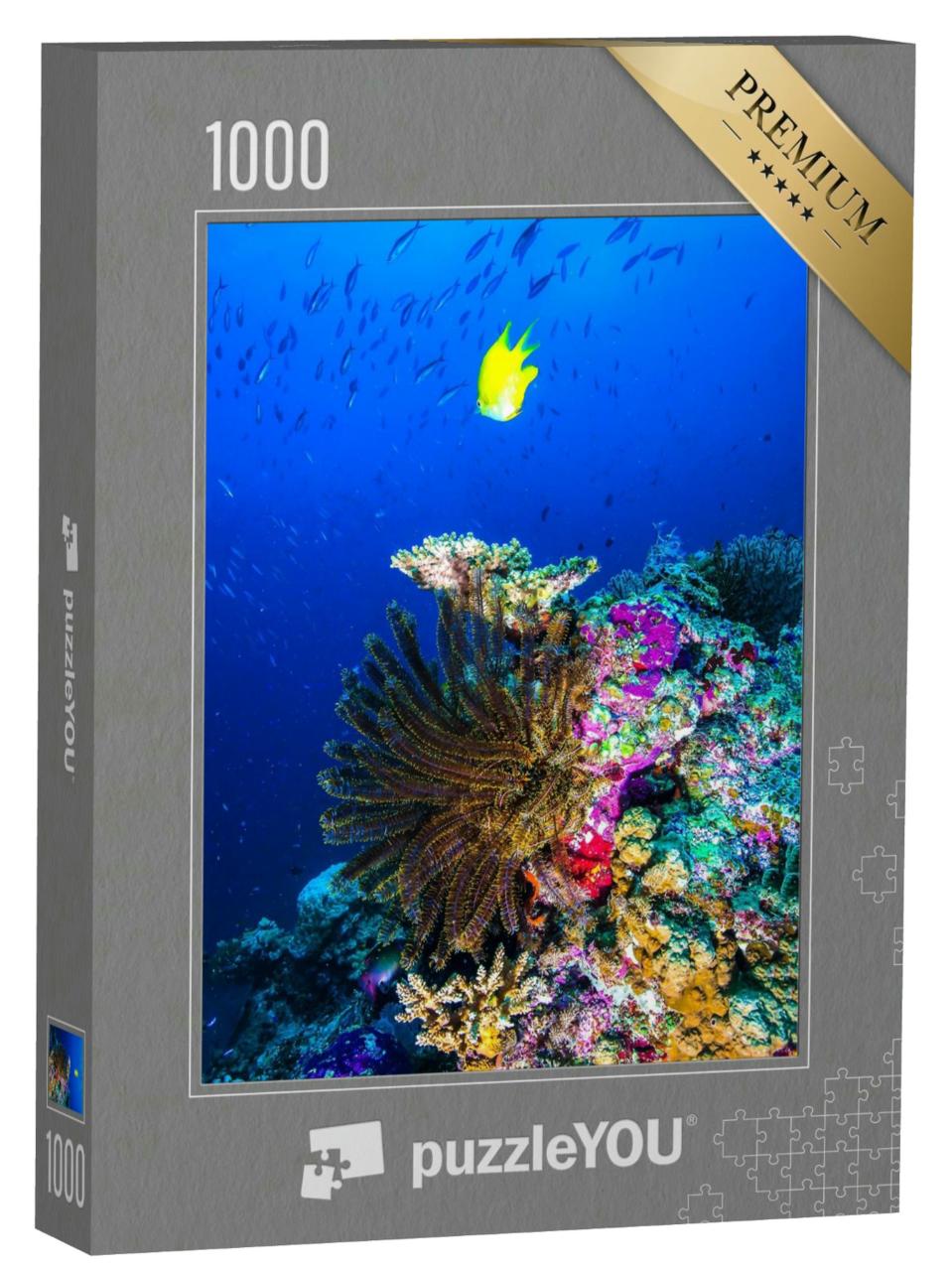 Puzzle 1000 Teile „Gelber Korallenfisch in Unterwasserszene, farbenfrohe Koralle unter Wasser“