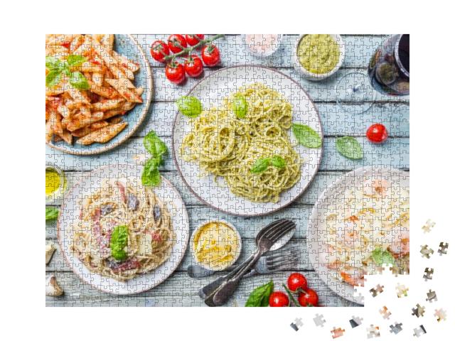 Puzzle 1000 Teile „Italienische Küche: Auswahl an köstlichen Nudelgerichten“