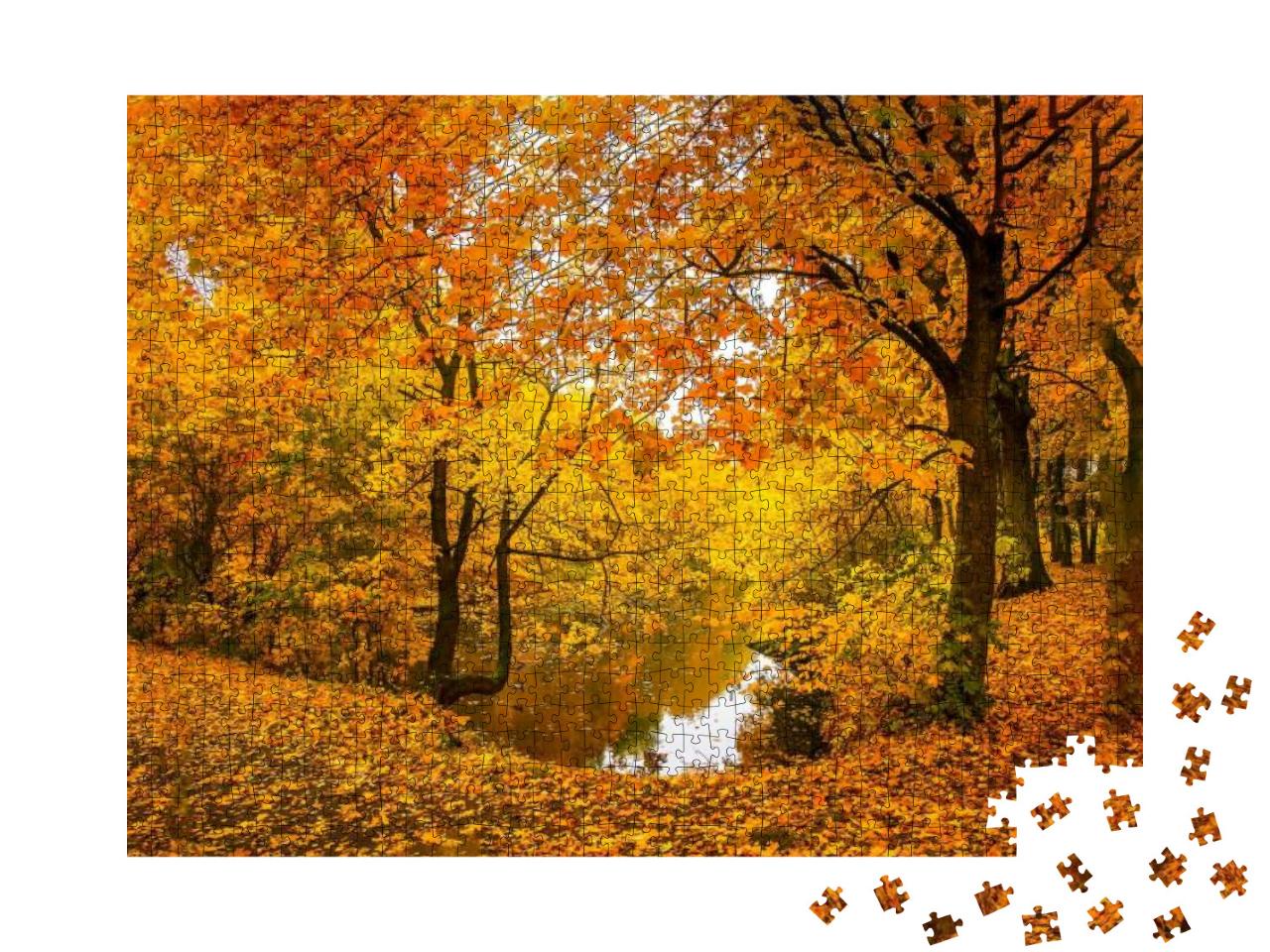 Puzzle 1000 Teile „Herbstlandschaft im Wald am See“
