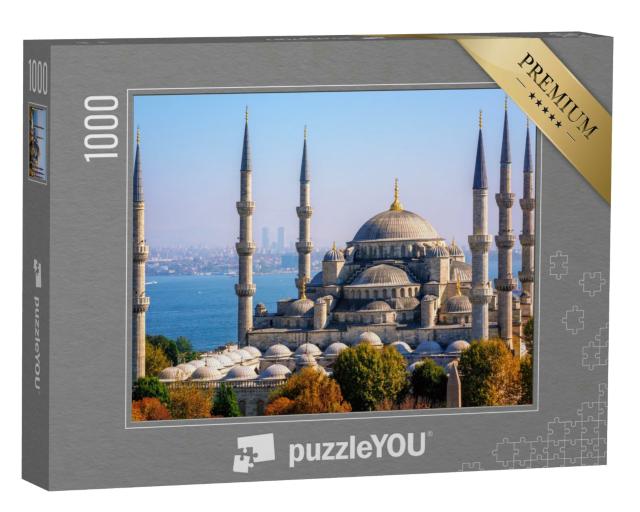 Puzzle 1000 Teile „Blaue Sultan-Ahmed-Moschee Moschee vor dem Bosporus, Istanbul, Türkei“