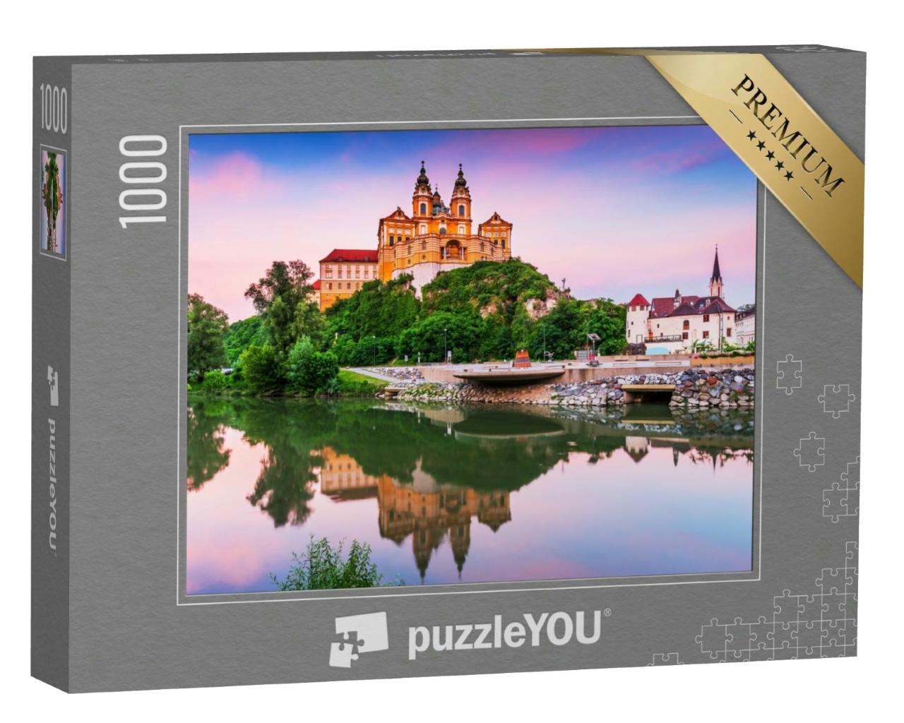 Puzzle 1000 Teile „Benediktinerabtei in der Wachau bei Sonnenuntergang, Melk, Österreich“