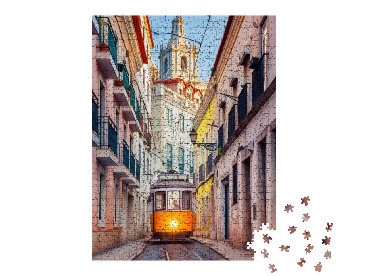 Puzzle 1000 Teile „Straße von Lissabon mit historischer Straßenbahn, Portugal“