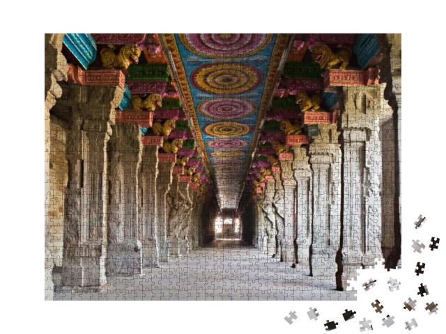 Puzzle 1000 Teile „Das Innere des hinduistischen Meenakshi-Tempels in Madurai, Indien“