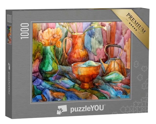 Puzzle 1000 Teile „Stillleben mit verschiedenen Gefäßen, Aquarell“