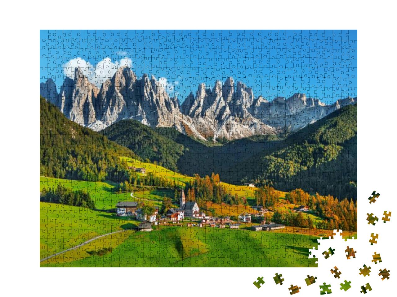 Puzzle 1000 Teile „Santa Maddalena mit magischen Dolomiten, Südtirol, Italien“