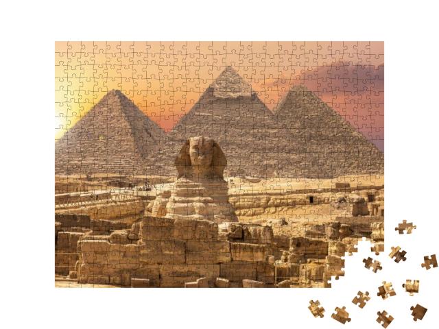 Puzzle 500 Teile „Weltwunder aus Ägypten: Pyramiden mit Sphinx, Gizeh“