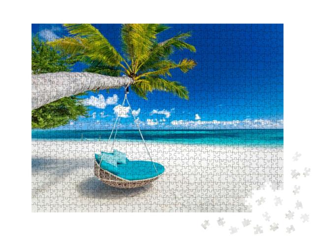 Puzzle 1000 Teile „Tropischer Strand: Sommerlandschaft mit Hängematte“