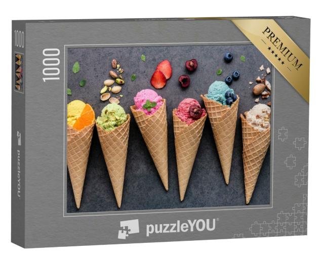 Puzzle 1000 Teile „Verschiedene Sorten Eiskugeln, bunte Zusammenstellung“